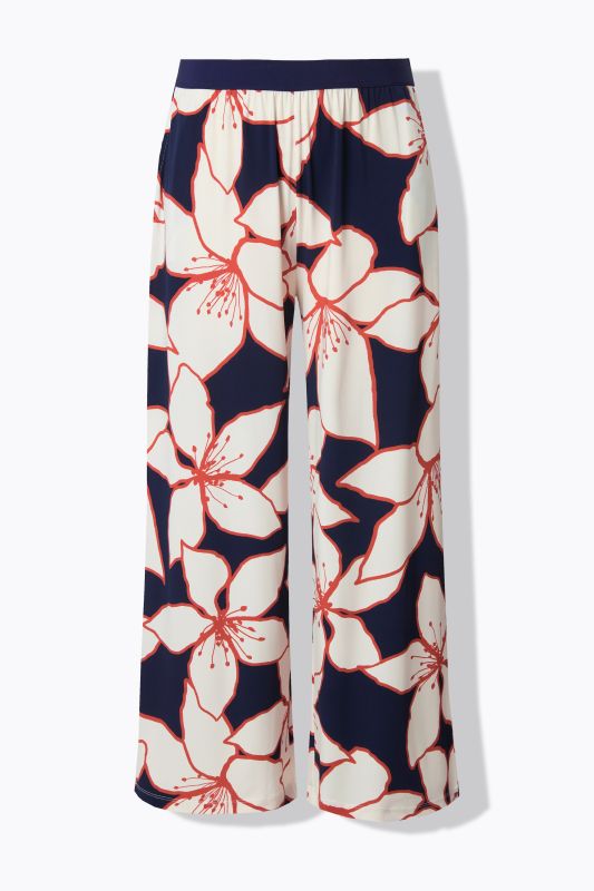 Pantalon en jersey à motif floral. Jambe droite et large. Taille élastique