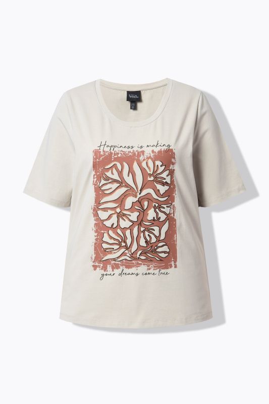 T-shirt à col rond et manches courtes. Imprimé fleurs à effet métallisé
