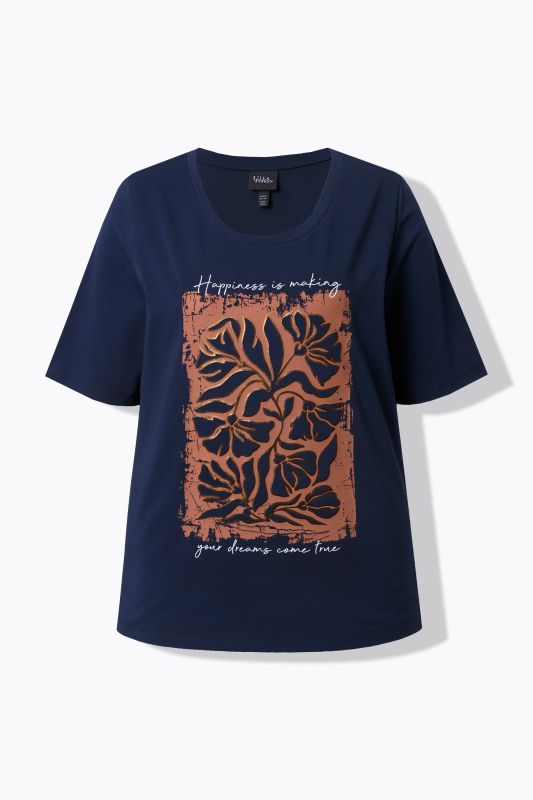 T-shirt à col rond et manches courtes. Imprimé fleurs à effet métallisé