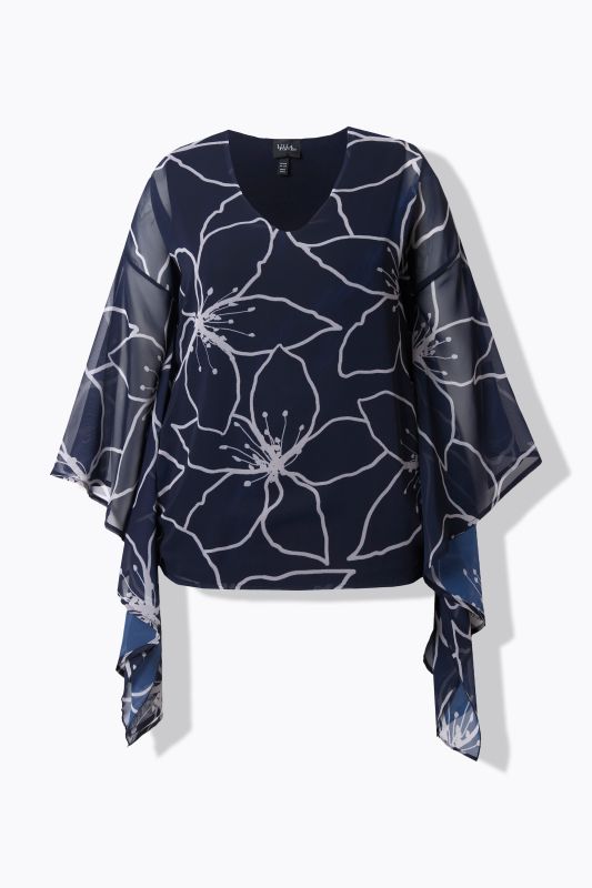 Blouse oversize à fleurs. Col en V et manches 3/4