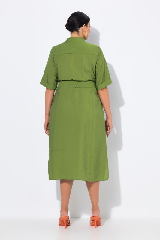 Robe midi à manches courtes et col chemise, coupe évasée