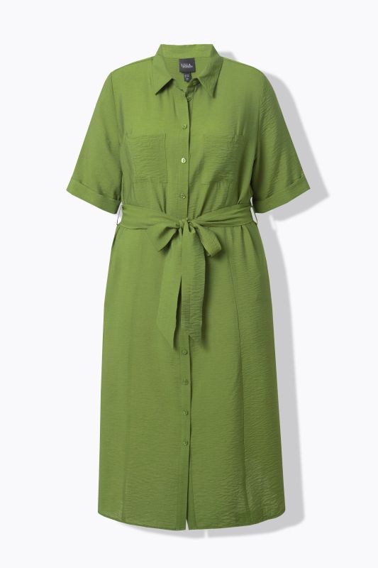 Robe midi à manches courtes et col chemise, coupe évasée