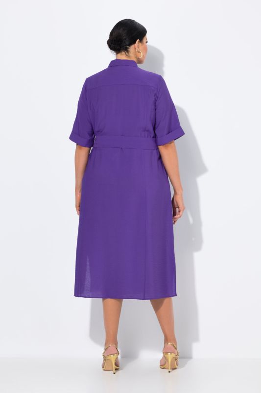 Robe midi à manches courtes et col chemise, coupe évasée