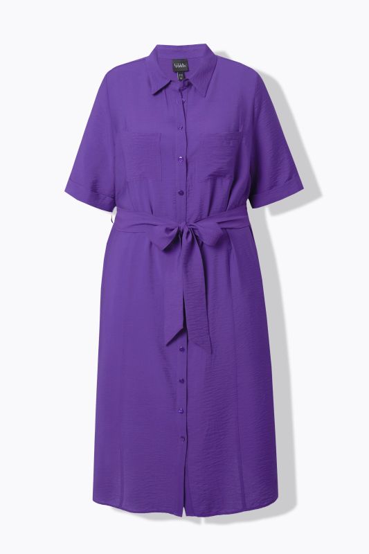 Robe midi à manches courtes et col chemise, coupe évasée