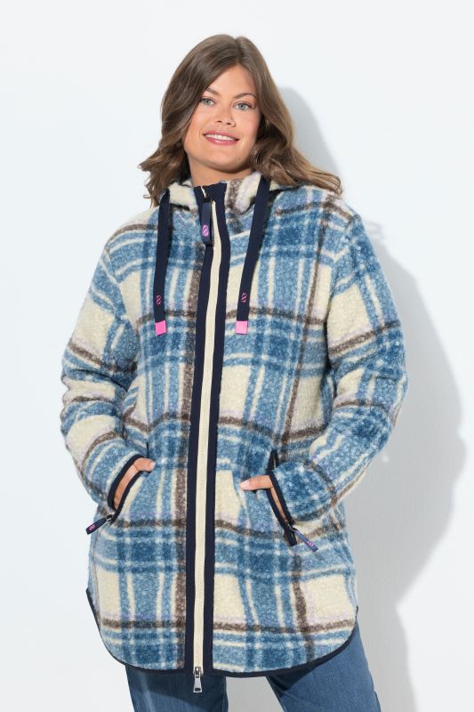 Veste à carreaux, capuche et fermeture zippée à double sens