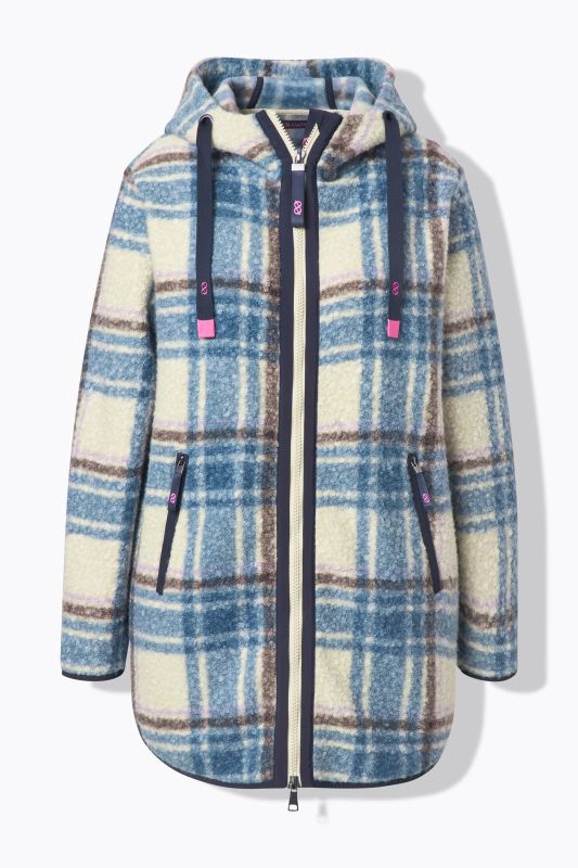 Veste à carreaux, capuche et fermeture zippée à double sens