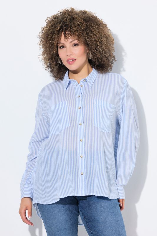 Chemisier rayé en crêpe, manches longues et col chemise