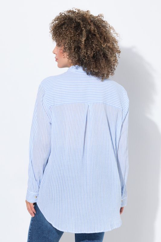 Chemisier rayé en crêpe, manches longues et col chemise