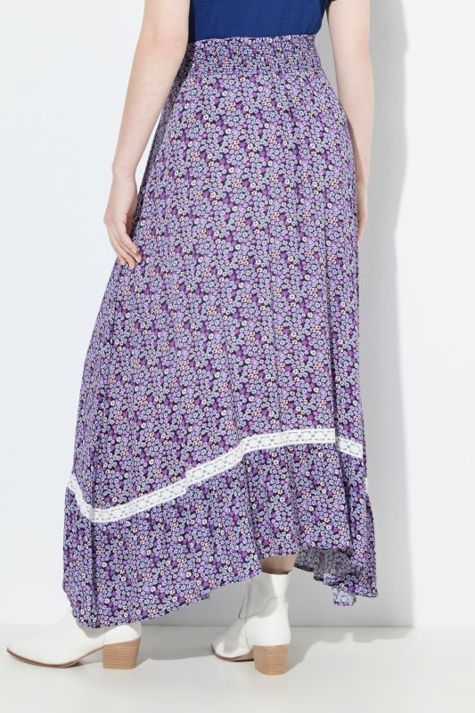 Jupe midi motif floral, taille élastique et coupe évasée