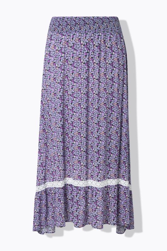 Jupe midi motif floral, taille élastique et coupe évasée