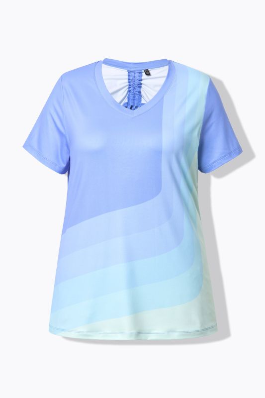 T-shirt de yoga, manches courtes et décolleté en V, ruban et fronces dans le dos