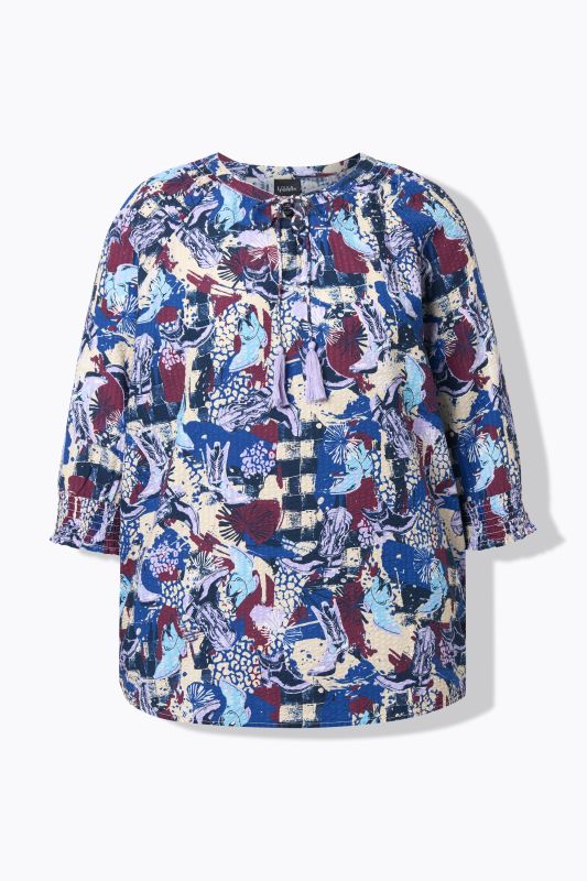 Blouse en cupro oversize, manches 3/4, décolleté rond avec laçage