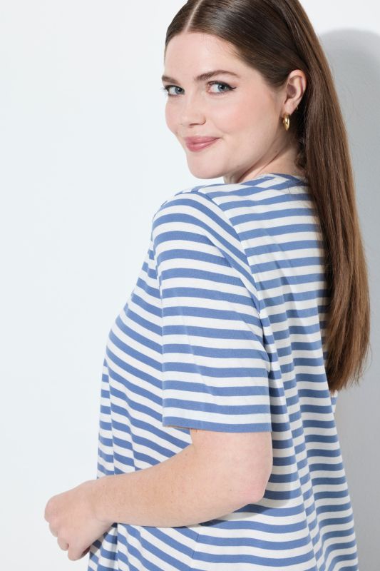 Lot de 2 T-shirts, rayures/uni, décolleté en V et manches courtes