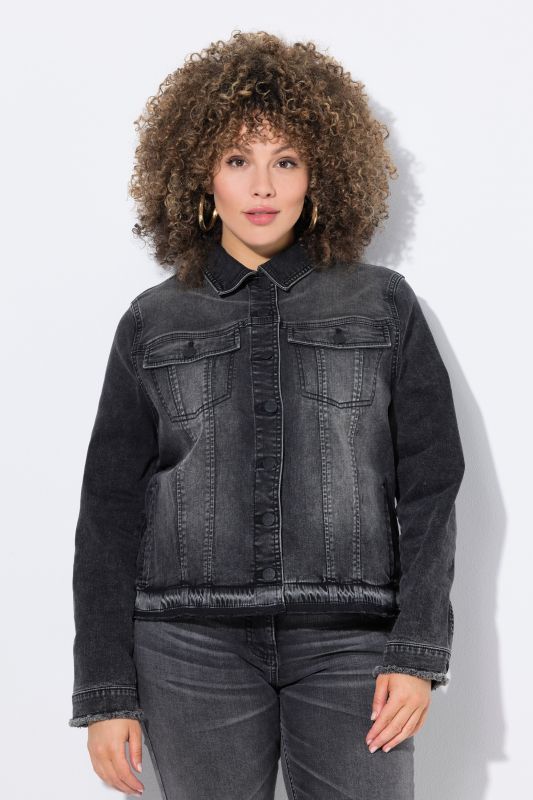 Veste en jean à franges, col chemise et manches longues