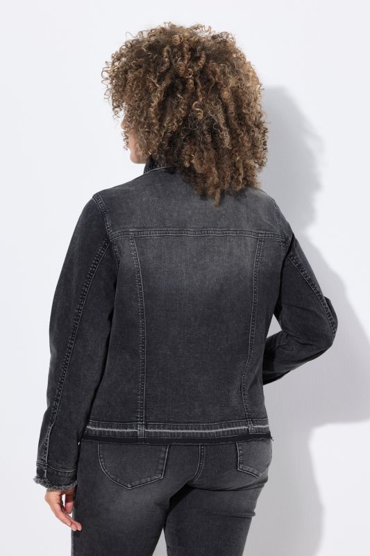 Veste en jean à franges, col chemise et manches longues