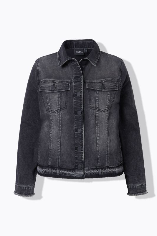 Veste en jean à franges, col chemise et manches longues