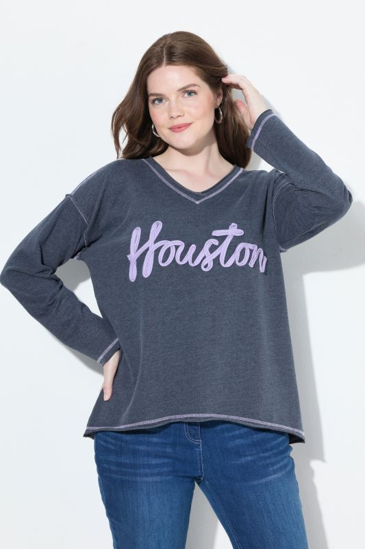 Sweat-shirt imprimé Houston, col en V et manches longues, bords roulottés