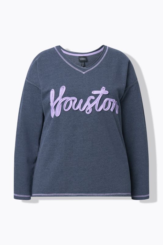 Sweat-shirt imprimé Houston, col en V et manches longues, bords roulottés