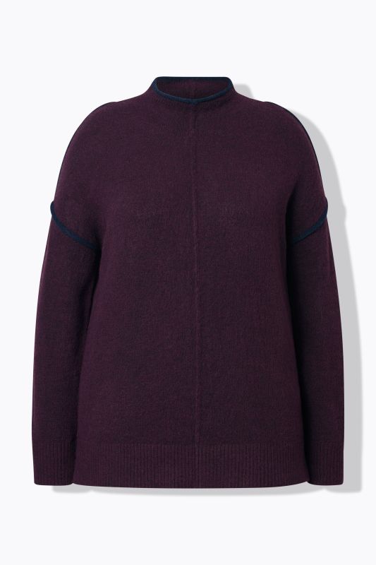 Pull oversize, bordures contrastantes, col montant et manches longues