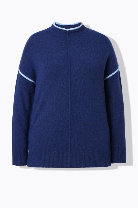 Pull oversize, bordures contrastantes, col montant et manches longues