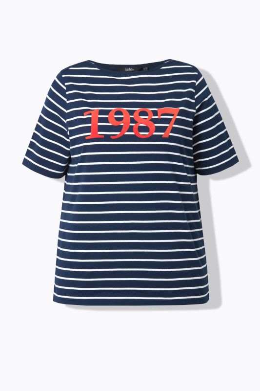 T-shirt rayé, flocage 1987, encolure bateau et manches courtes