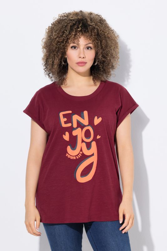 T-shirt oversize, imprimé Enjoy, décolleté rond et manches courtes
