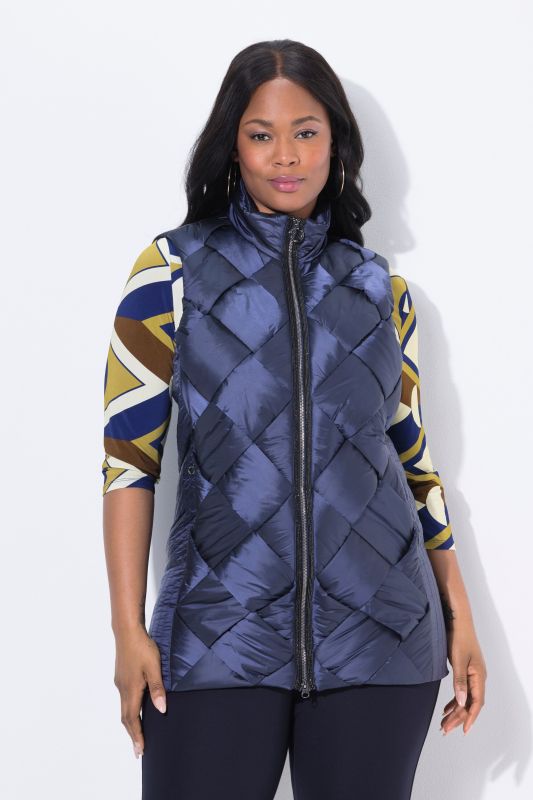 Longue veste matelassée sans manches, col montant, matelassage TwoTone