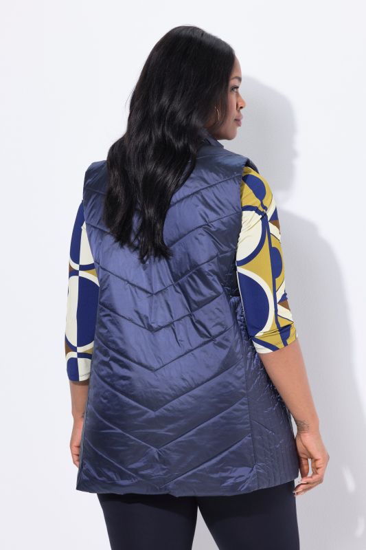 Longue veste matelassée sans manches, col montant, matelassage TwoTone