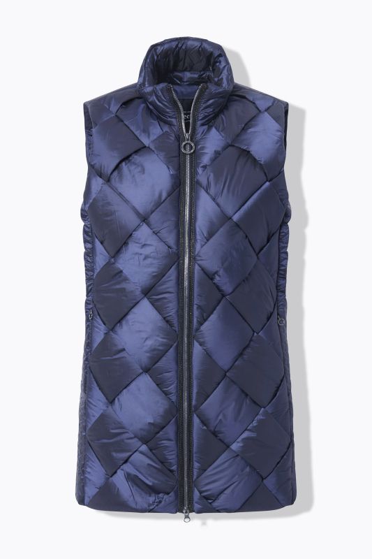 Longue veste matelassée sans manches, col montant, matelassage TwoTone