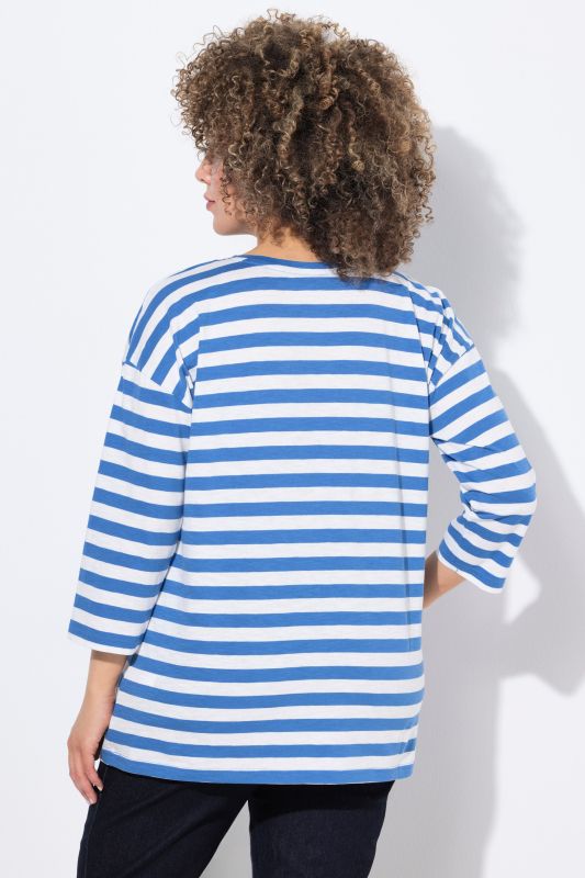 T-shirt oversize à rayures, décolleté rond et manches longues