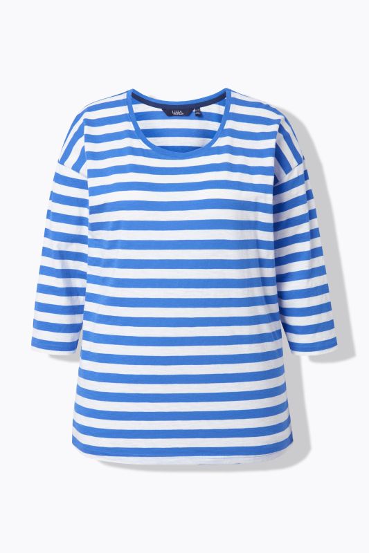 T-shirt oversize à rayures, décolleté rond et manches longues