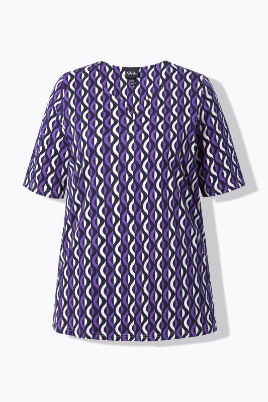 T-shirt imprimé graphique, col tunisien et manches courtes