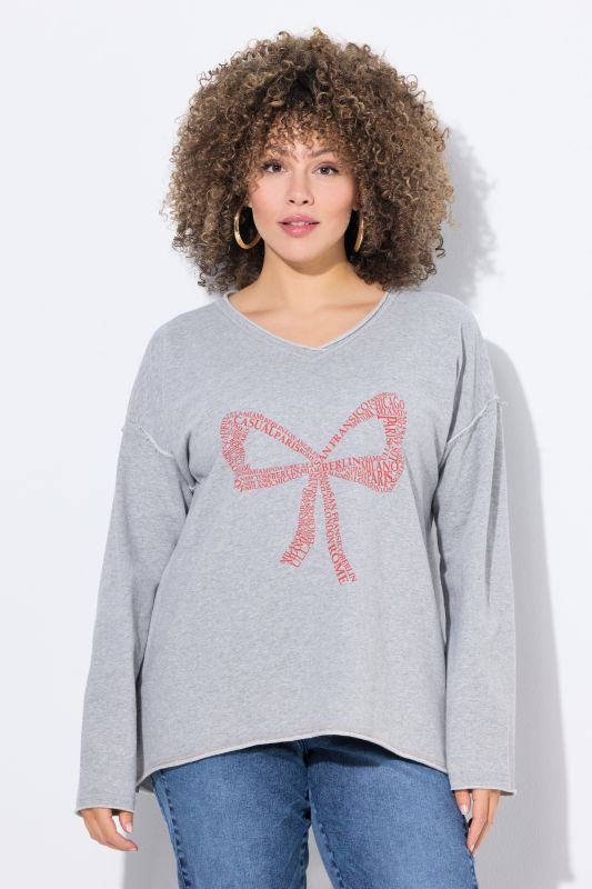 Sweat-shirt oversize, motif grand nœud, manches longues et col en V