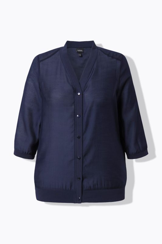 Blouse légèrement transparente, décolleté en V et manches 3/4