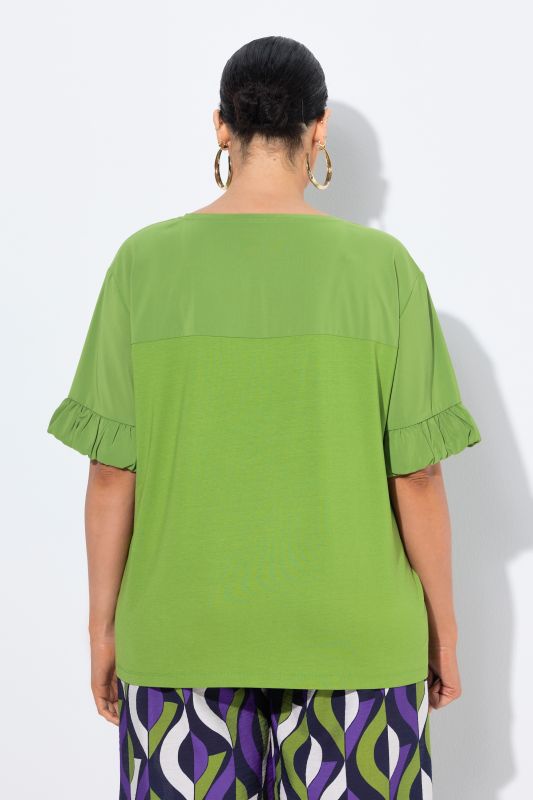 T-shirt oversize, mélange de matières, décolleté rond et manches courtes