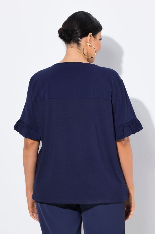 T-shirt oversize, mélange de matières, décolleté rond et manches courtes