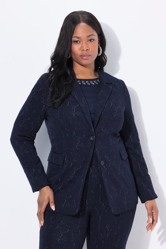 Blazer en jersey motif jacquard, col à revers et manches longues