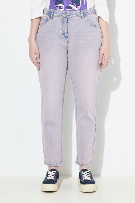 Jean Boyfriend en denim coloré, tissu stretch et confortable