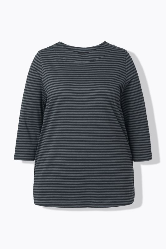 T-shirt rayé, col ras du cou et manches 3/4, coupe évasée