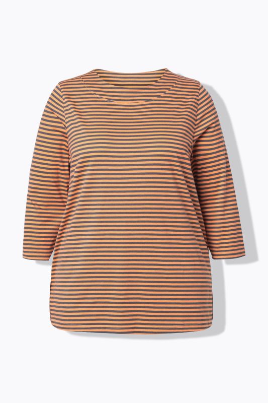 T-shirt rayé, col ras du cou et manches 3/4, coupe évasée