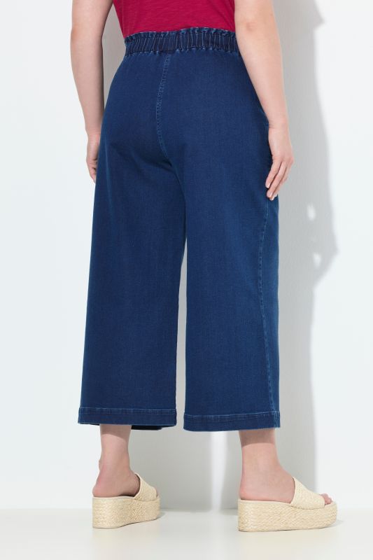 Jupe-culotte en jean Rose. Jambe large longueur mollet. Taille confortable