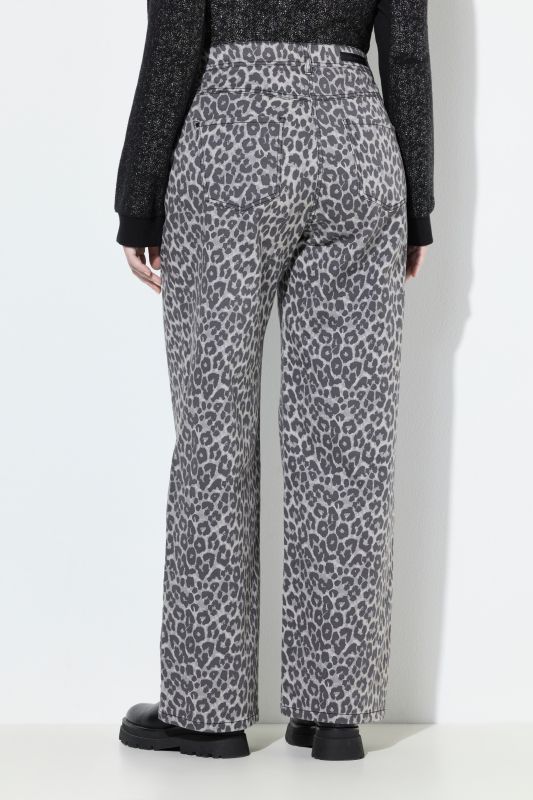 Jean Mary en sergé stretch, motif léopard, ourlet frangé