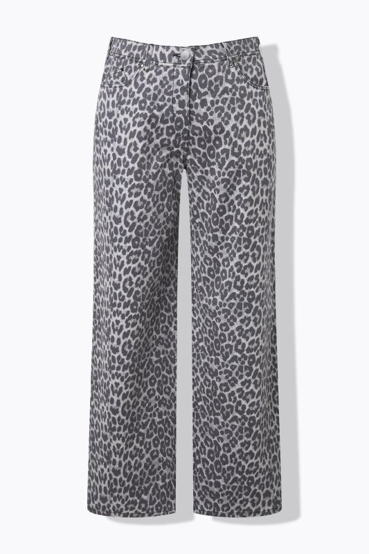 Jean Mary en sergé stretch, motif léopard, ourlet frangé