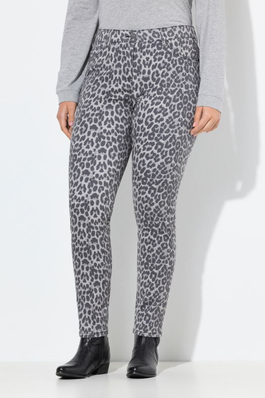 Jean Sarah motif léopard, jambe étroite et sergé stretch