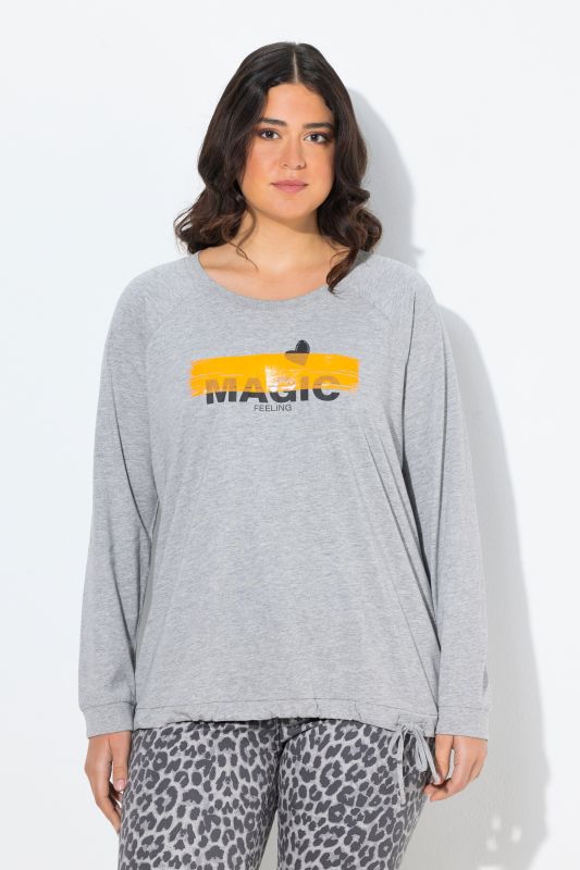 T-shirt décolleté rond et manches longues, cordon de serrage à la base, coupe Boxy Fit