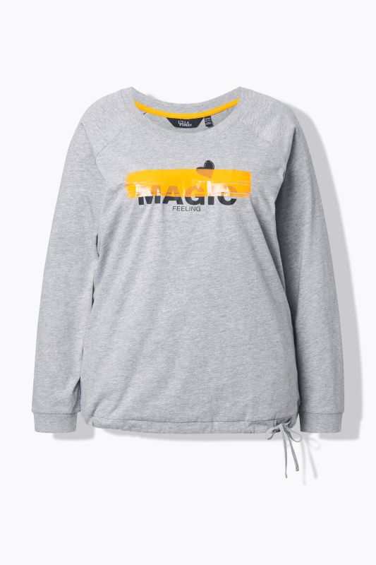 T-shirt décolleté rond et manches longues, cordon de serrage à la base, coupe Boxy Fit