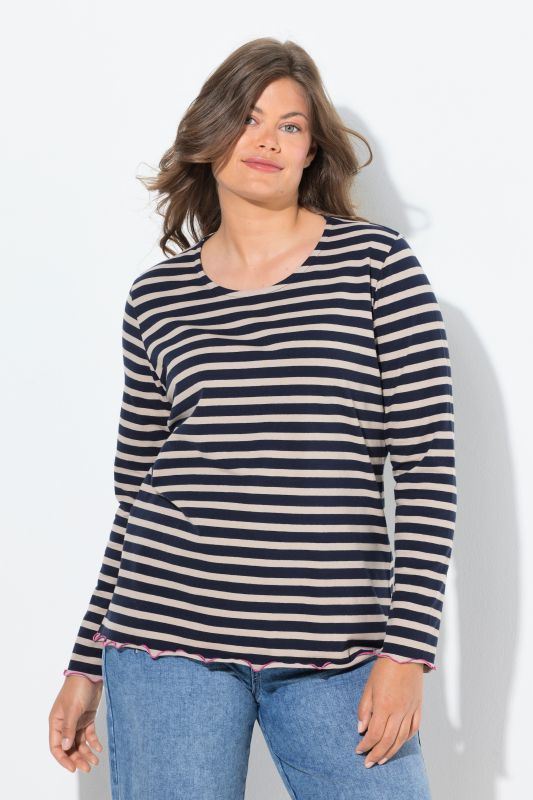 T-shirt rayé, manches longues et décolleté rond