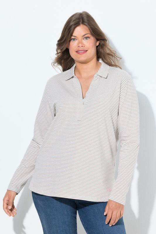 T-shirt rayé, col polo et manches longues