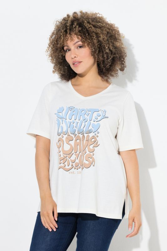 T-shirt avec message, décolleté en V et manches courtes, coupe Classic Fit