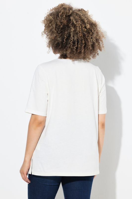 T-shirt avec message, décolleté en V et manches courtes, coupe Classic Fit